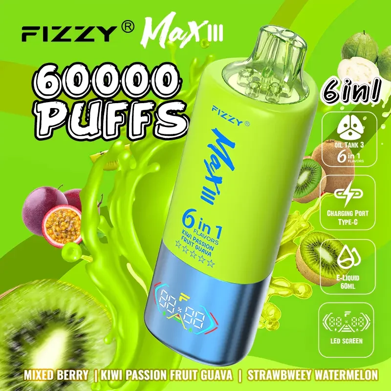 Use 60k Fizzy Max lll 60000 Puffs Vape 6 in 1 Flavors LED Display EU Warehouse 60000 wholesale vape