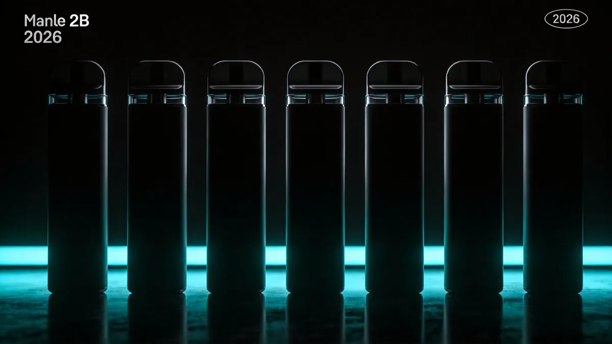Lineup of premium large unbranded high-puff disposable vape devices on a dark reflective surface